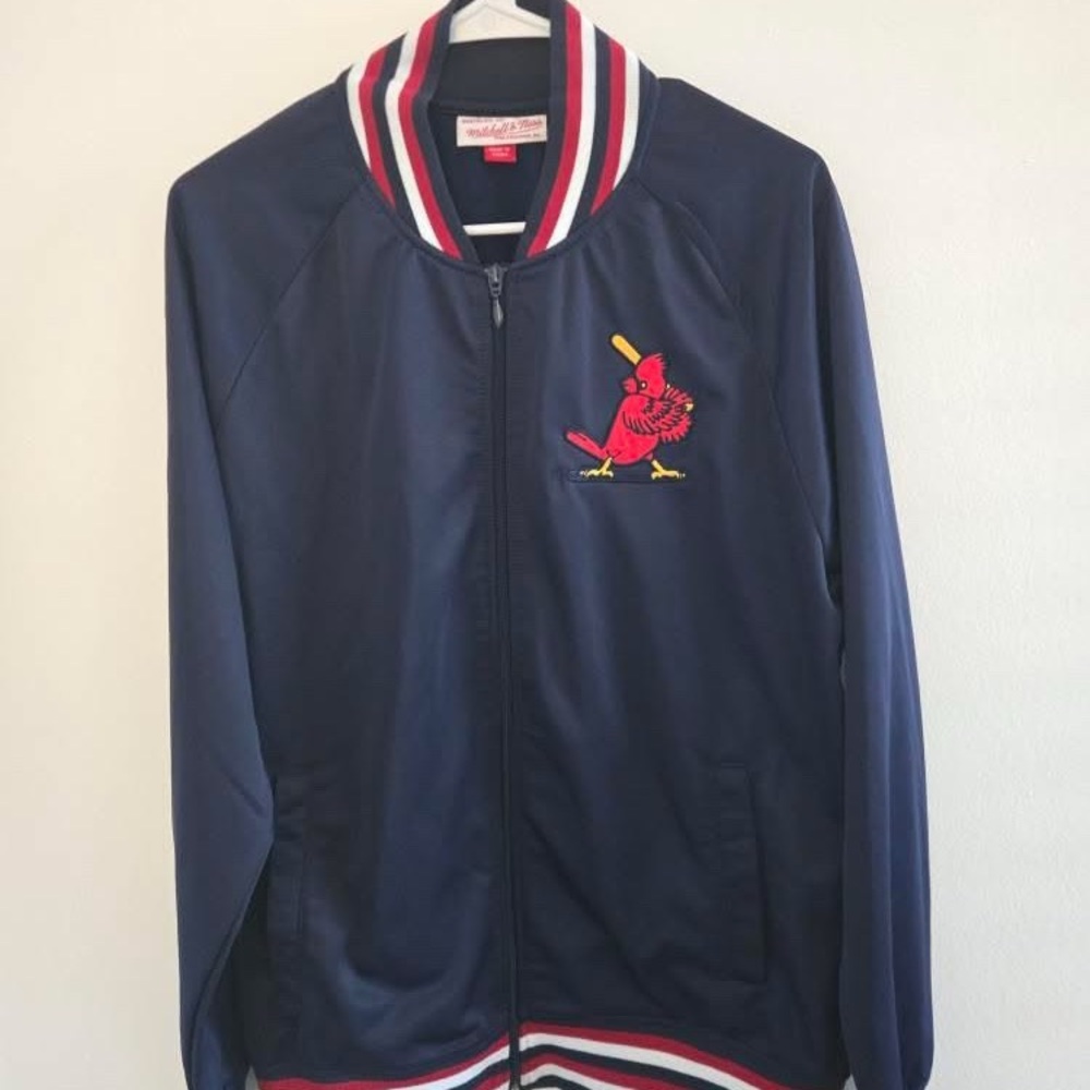 Cardinals Mitchell & Ness Blue and Red Varsity Bomber Jacket